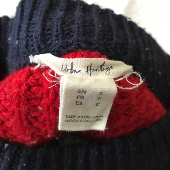 Urban Heritage Cable Knit Pullover Sweater Top S Dark Navy Blue Red White - Picture 9 of 10
